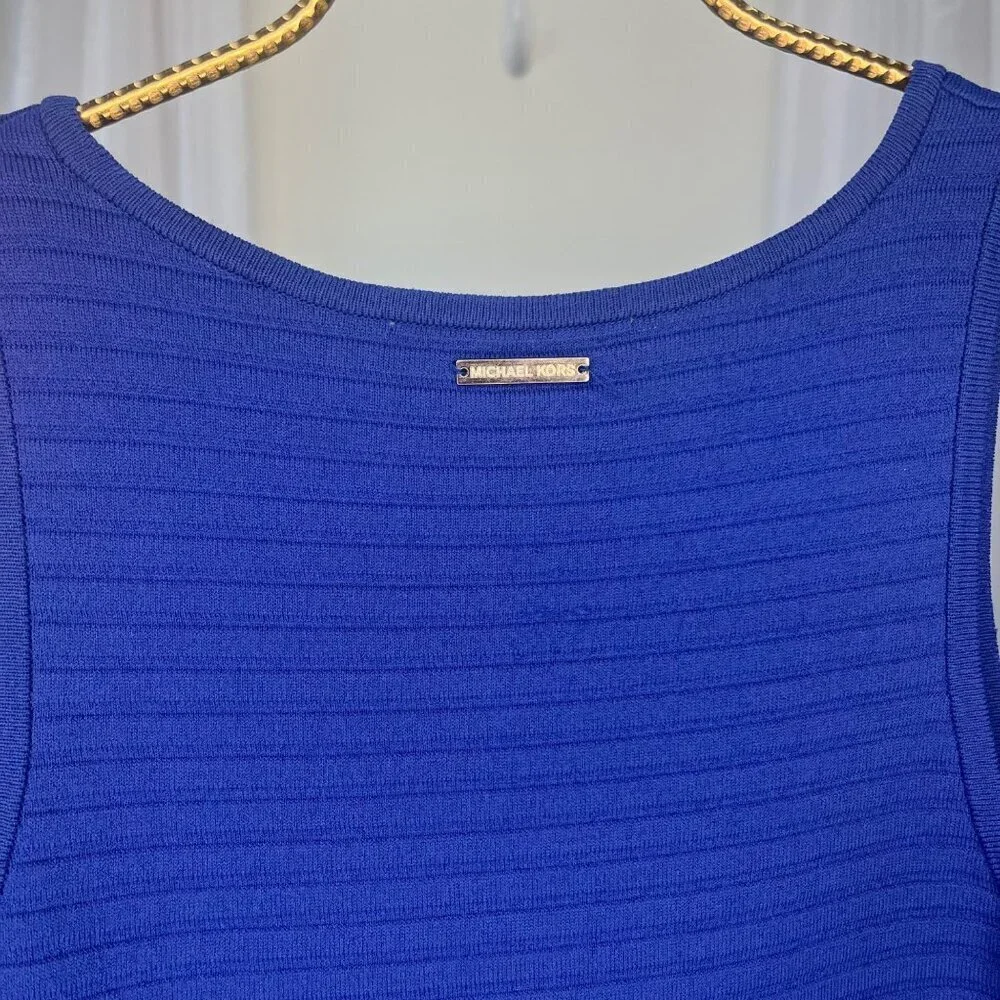 Michael Kors Sleeveless Tank Sweater Dress Pleated Hem Ladies Size SMALL Blue